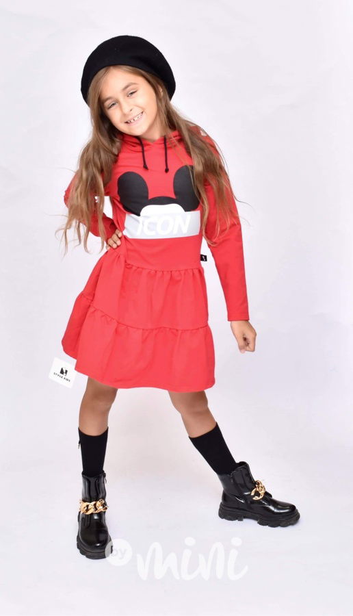 ICON hoodie šaty s ouškama červené