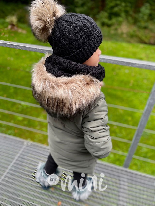 Zimní dlouhá bunda s maxi chlupem - khaki