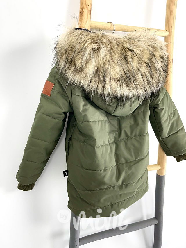 Zimní dlouhá bunda s maxi chlupem - khaki