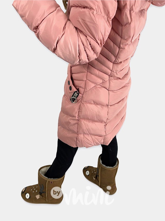 Zimní kabát pudder pink + sluchátka