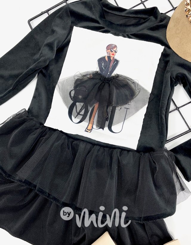 Tiffany tunikové šaty s tylem - black
