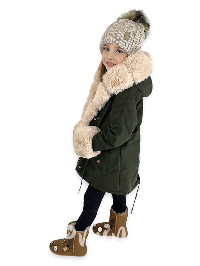 Zimní kožíšková parka - khaki/beige