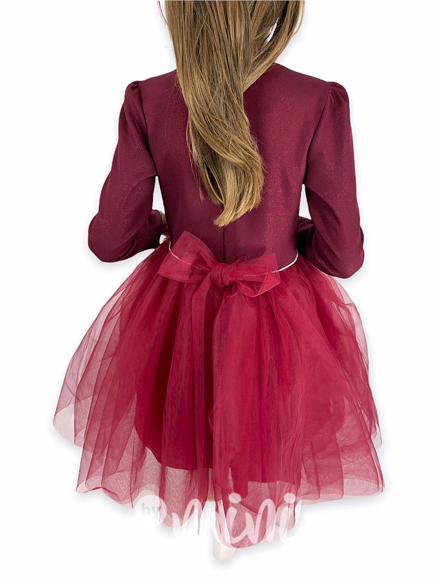 Luxury maxi tylové šaty perličky bordo