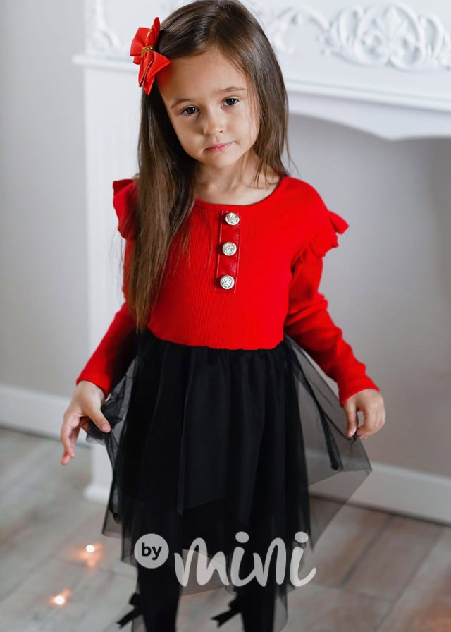 Žebrované šaty s tylem red/black