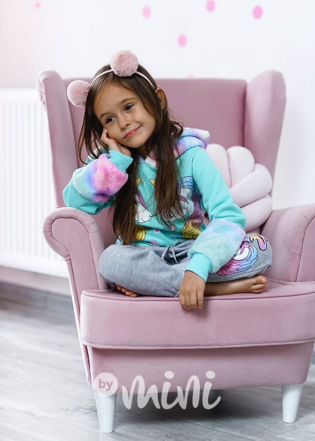 Teploučký UNICORN hoodie mint set