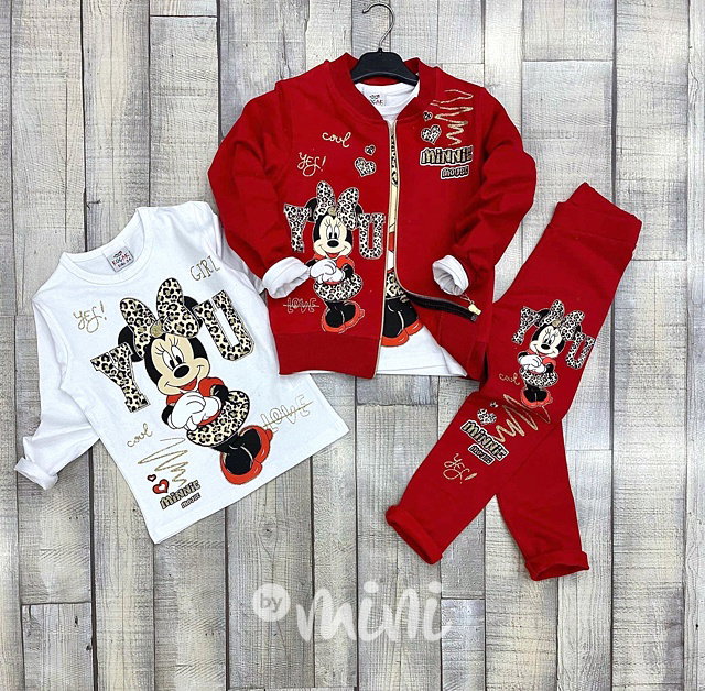 3-dílný teplý Minnie set red