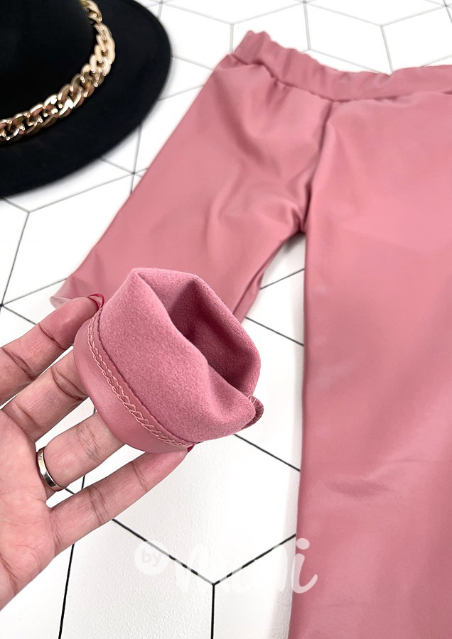 Eco leather oteplené legíny růžové