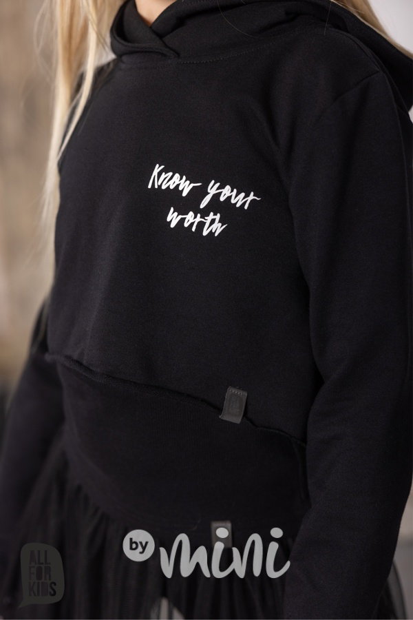 Crop hoodie mikina black