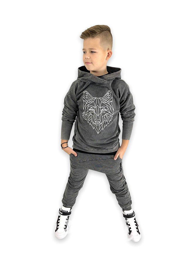 Despacito WOLF mikina acid wash graphit
