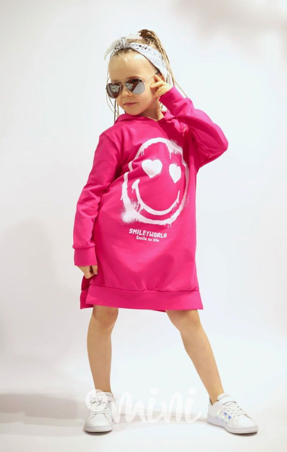 SMILEY hoodie tunika malinová
