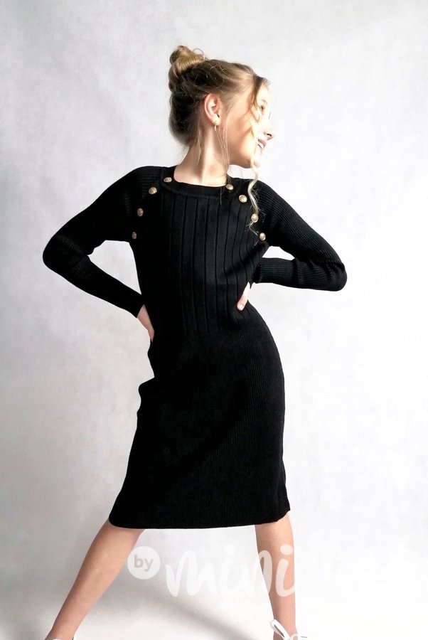 Žebrované svetříkové stretch šaty Glamour - black