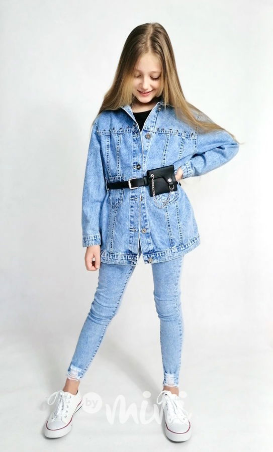 Jeans kabátek s páskem