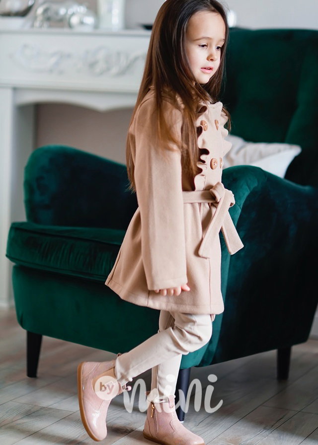 Flaušový kabát s volánky beige