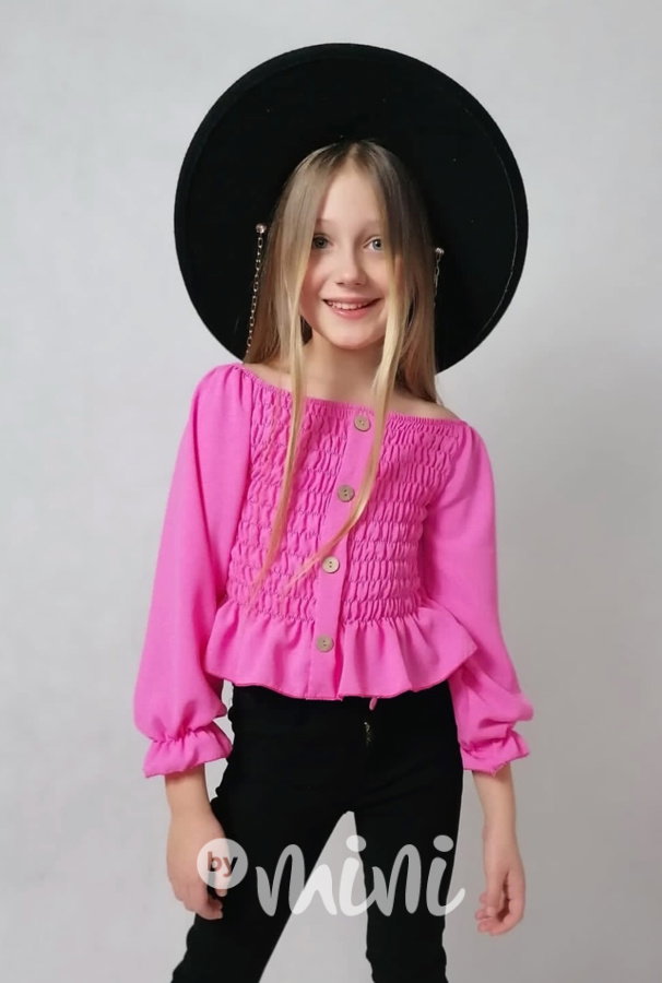 Řasená crop blůzka pink