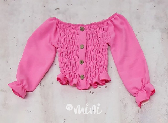 Řasená crop blůzka pink