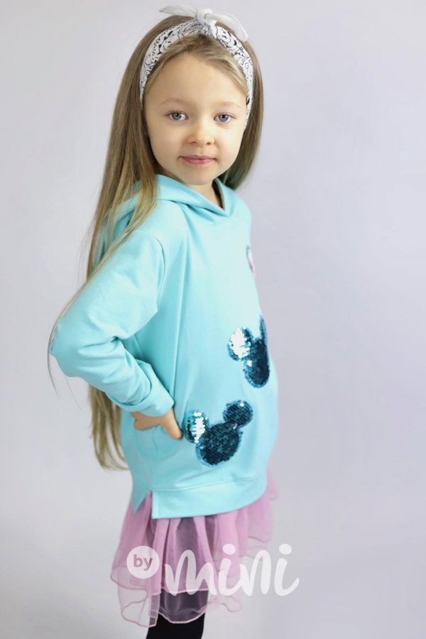 Mickey hoodie tunika s tylem a flitry mint