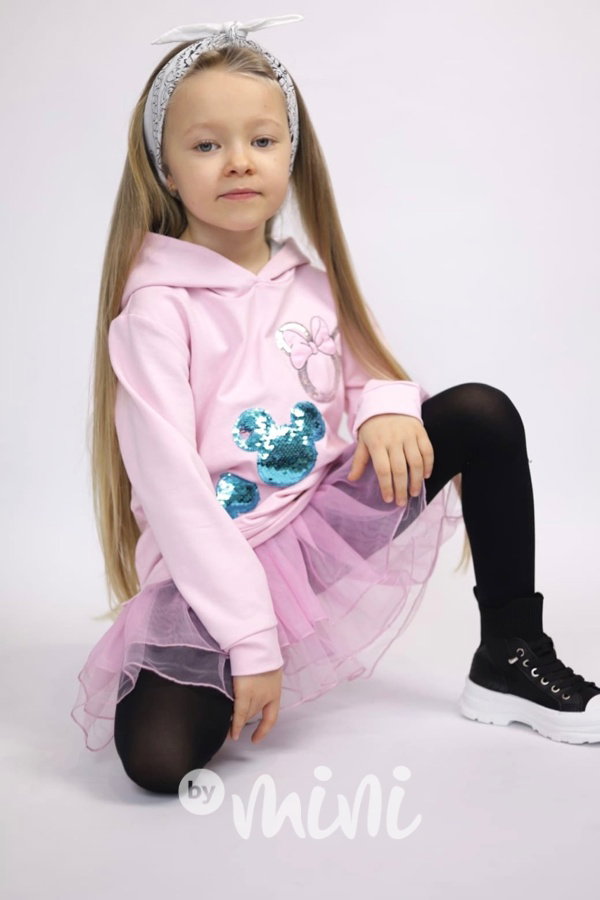 Mickey hoodie tunika s tylem a flitry pink