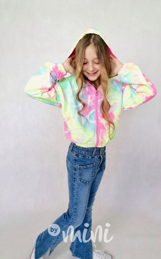 Neon ombre jarní crop bunda tyrkys pink