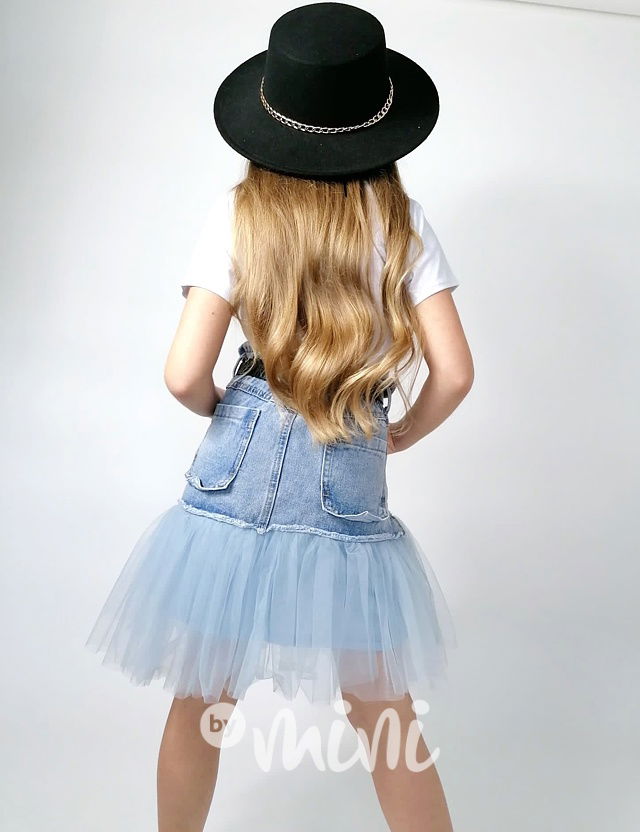 Blue jeans sukně s tylem a páskem