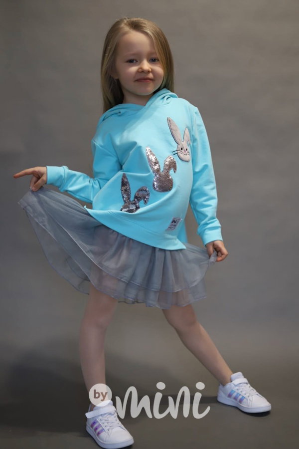 Bunny hoodie tunika s tylem a flitry mint