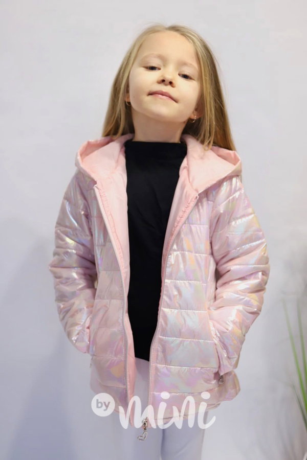 Metalická přechodová bunda pink silver