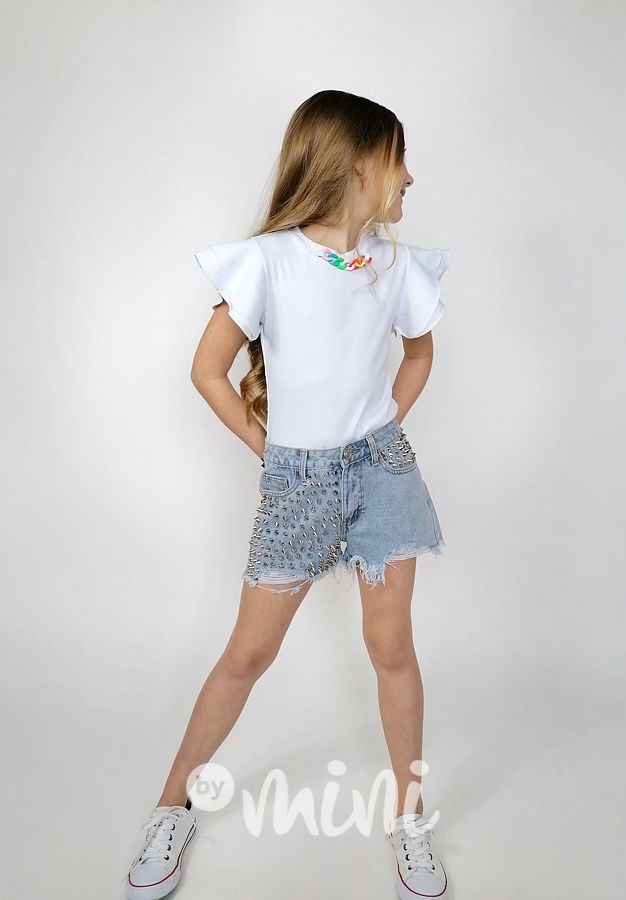 Žebrovaná volánková blůzka se zdobením white