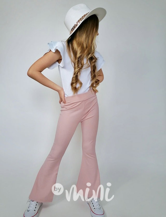 Žebrované bavlněné zvonáče pastel pink