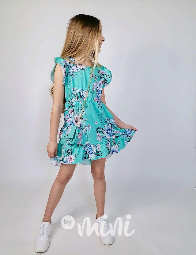 Letní květované šaty s kabelkou mint
