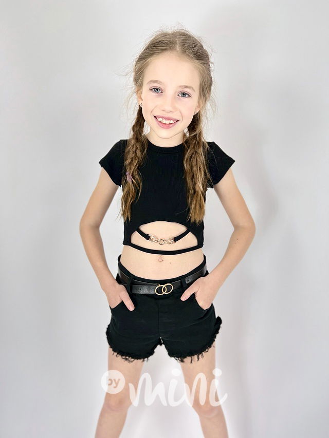 Černé jeans kraťasy s páskem