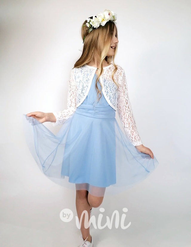 Mini tylové šaty na jedno ramínko baby blue