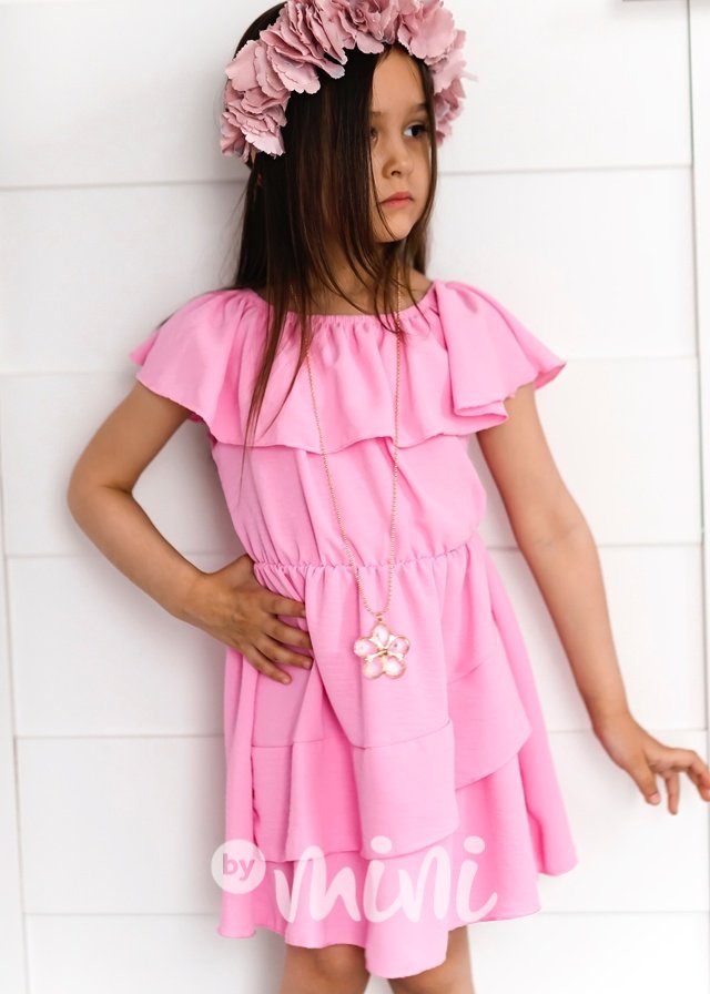 Růžové hispánské letní šaty s řetízkem
