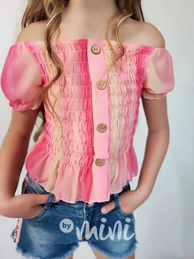 Duhová blůzka s knoflíčky pink