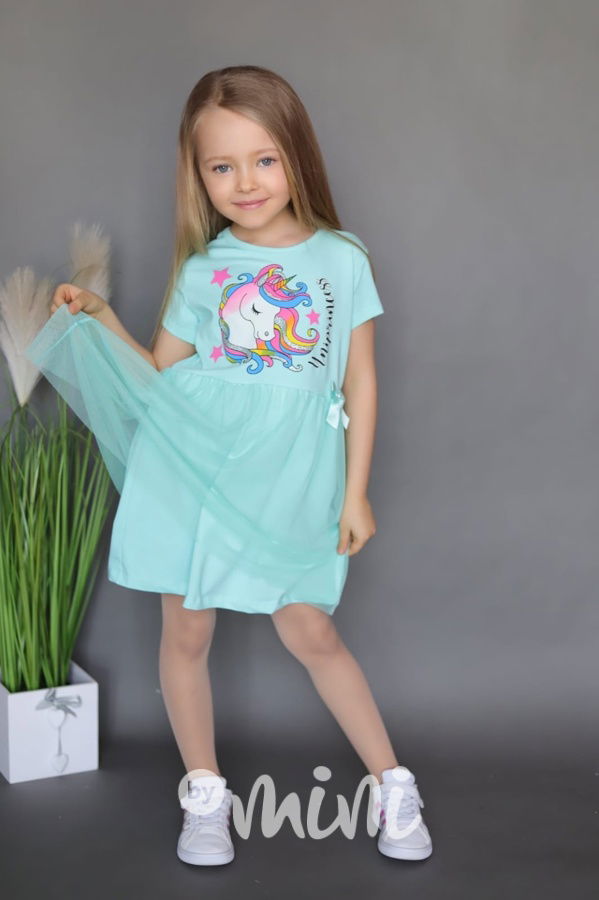 Unicorn bavlněné šaty s tylovou sukní mint