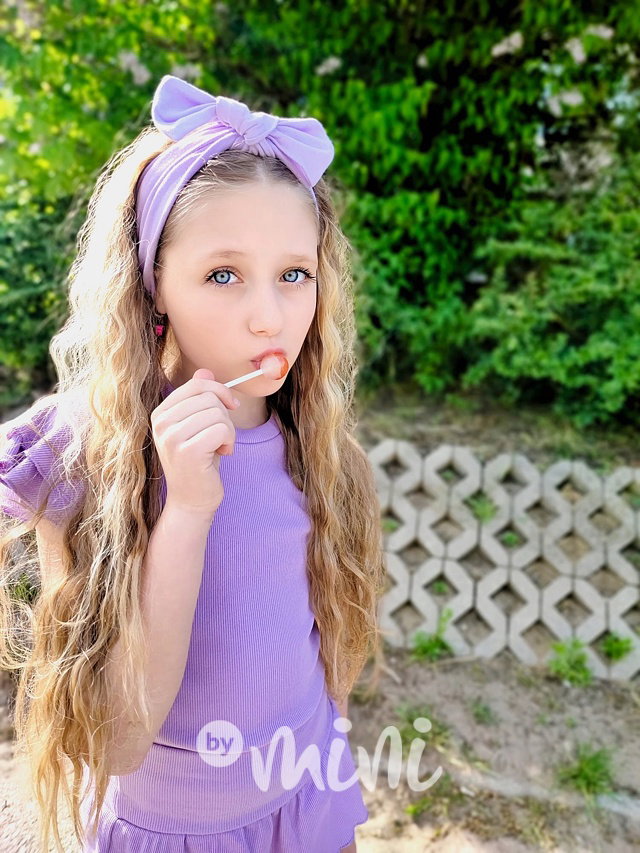 Lila maxi stretch čelenka s mašličkou