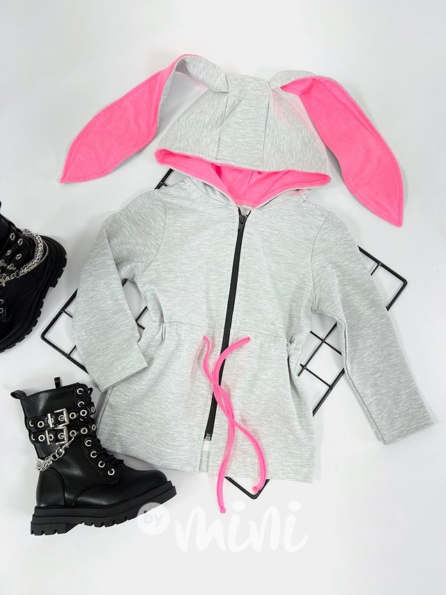 Bunny mikinový kabátek grey/neon pink