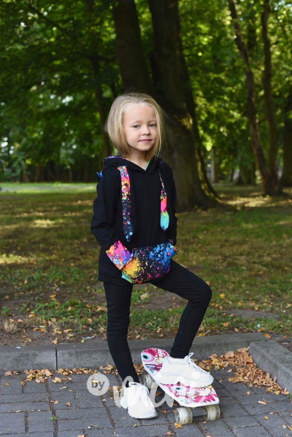 Quirky hoodie - pohyblivé uši - mikina splash černá