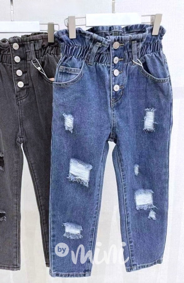 Fashion ripped jeans se zvýšeným pasem blue