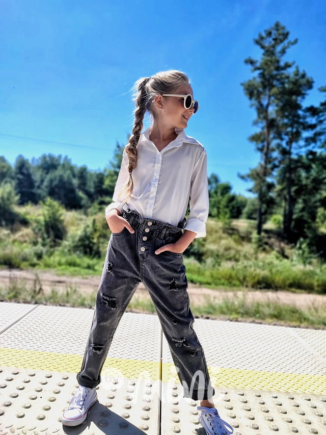 Fashion ripped jeans se zvýšeným pasem black
