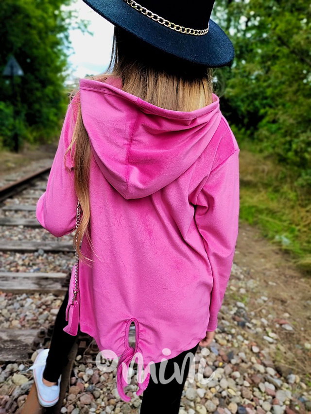 Velurová long mikina s kabelkou pink