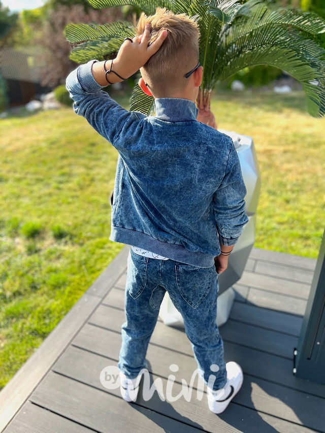 Acid wash denim mikina blue