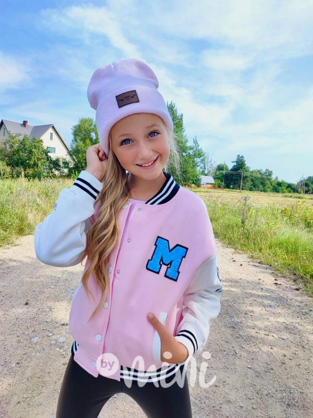 Teplá bomber mikina pink/white