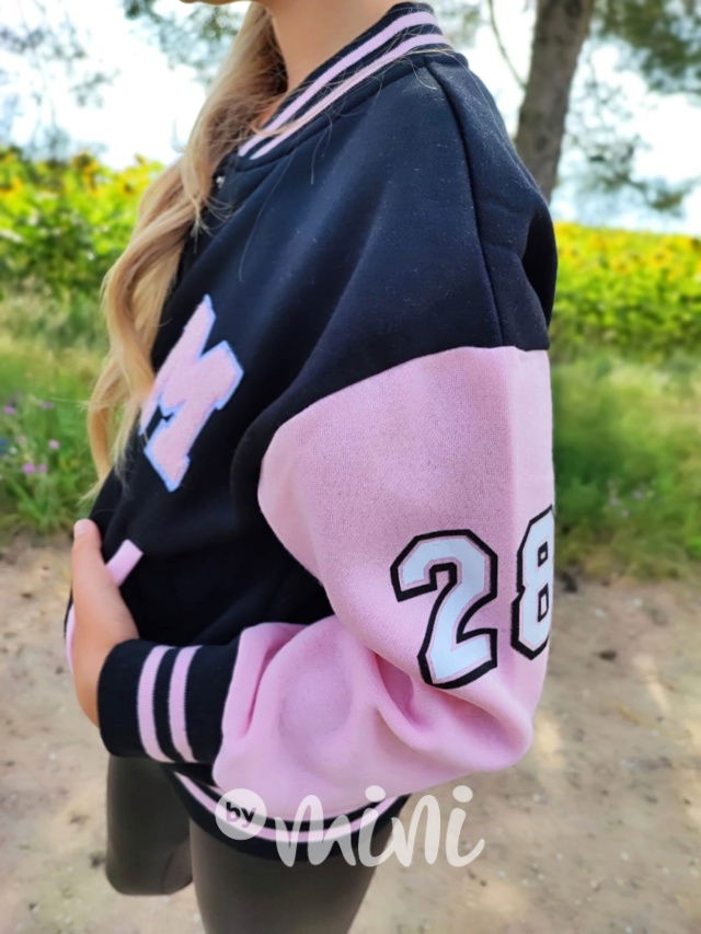 Teplá bomber mikina black/pink