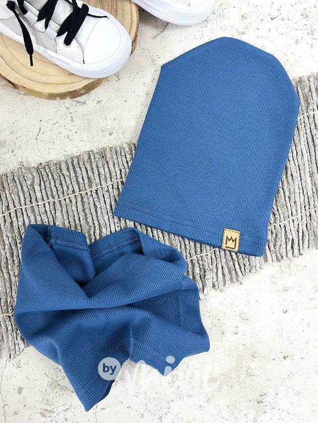 Žebrovaná houmles čepka s nákrčníkem - pastel blue