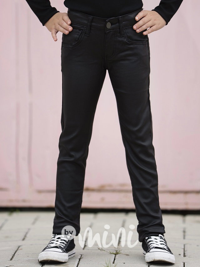 PREMIUM stretch kalhoty v liquid leather designu černé