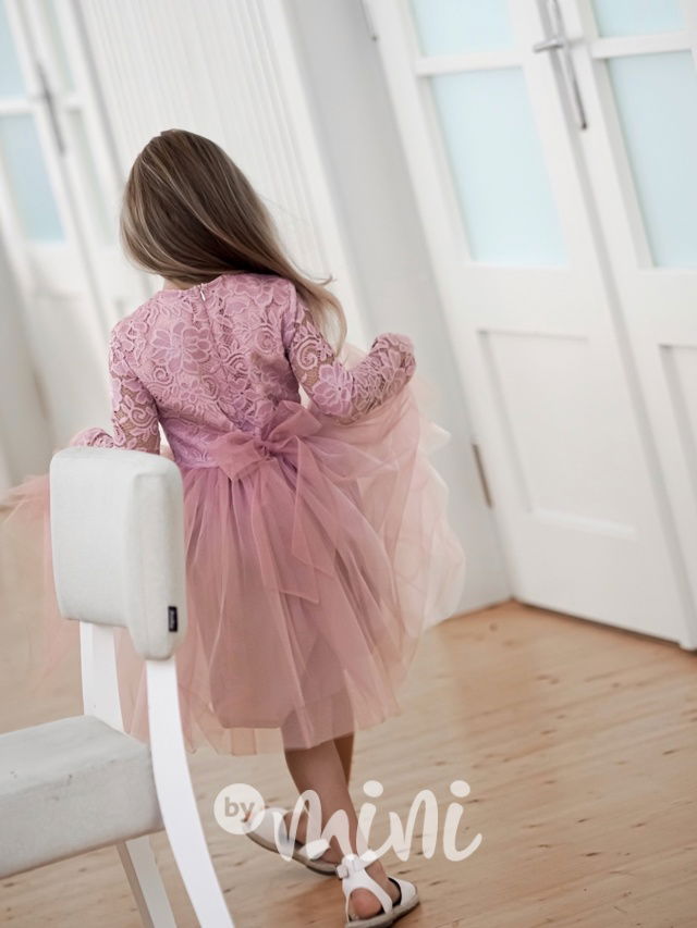 Princess krajkové šaty s maxi tylovou sukní pudder pink