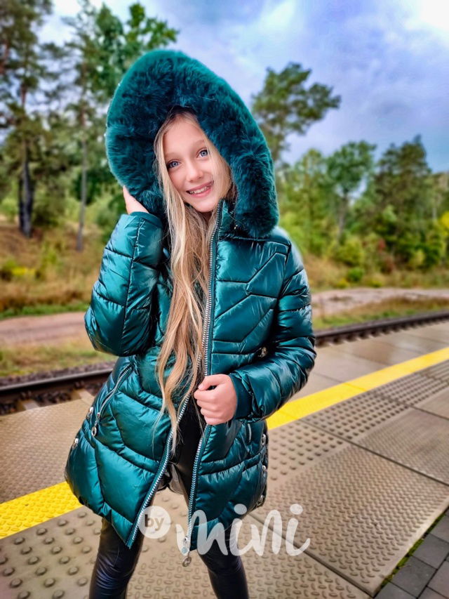 Zimní metalický kabát smaragd