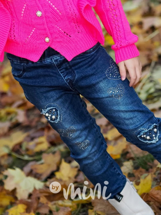 Oteplené jeans jegginy zdobené kamínky