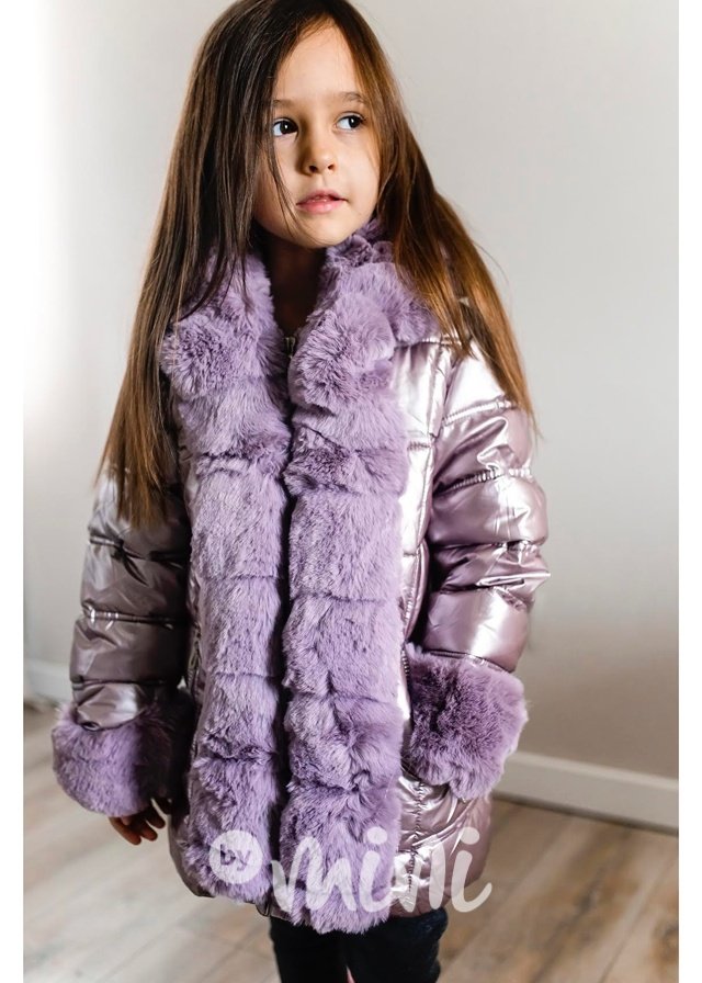 Zimní metalický lila kabát