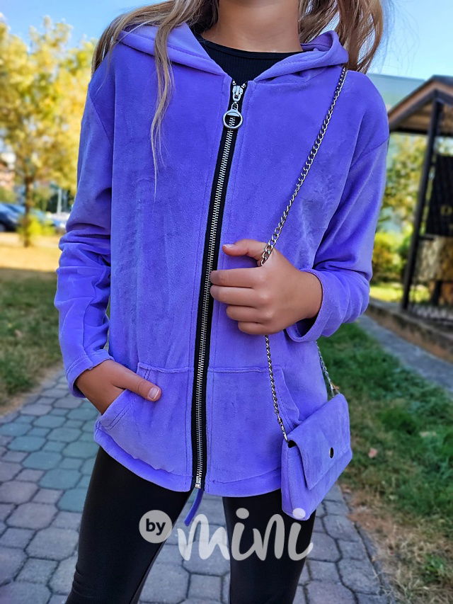 Velurová long mikina s kabelkou lila