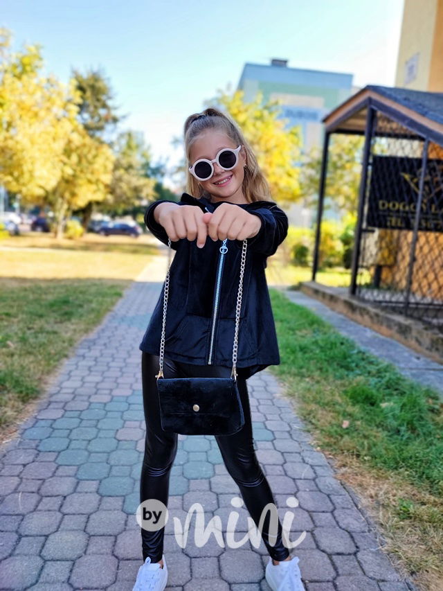 Velurová long mikina s kabelkou černá
